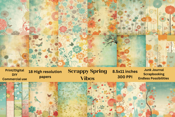 Download 18 Hi-Res 8.5x11 Scrappy Spring Papers - Spring papers Collection