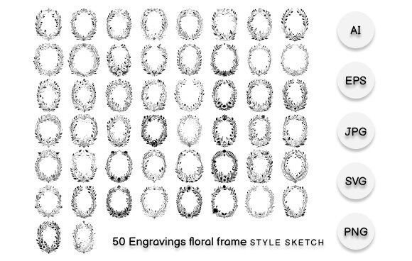 Download Engravings Floral Frame Element Black - Frame element Collection