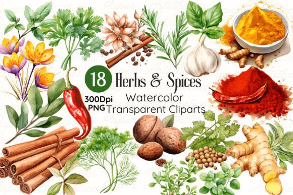 Download Watercolor Herbs and Spices Clipart - Herbs Collection