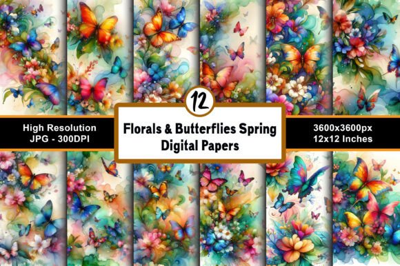 Download Florals &amp; Butterflies Spring Papers JPG - Spring papers Collection